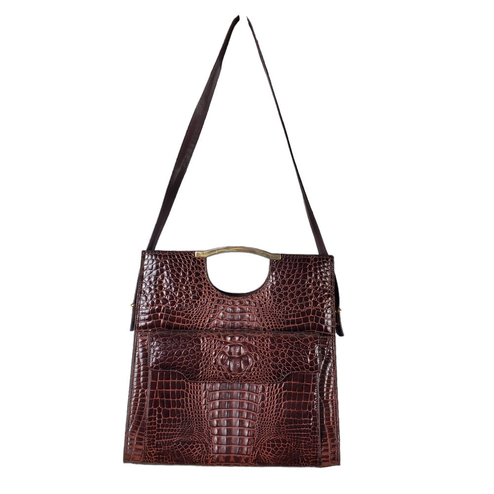 Italian Women Purse Ligator Piero Agustis Leather Tote Shoulder Bag 12" Tall - Picture 1 of 12